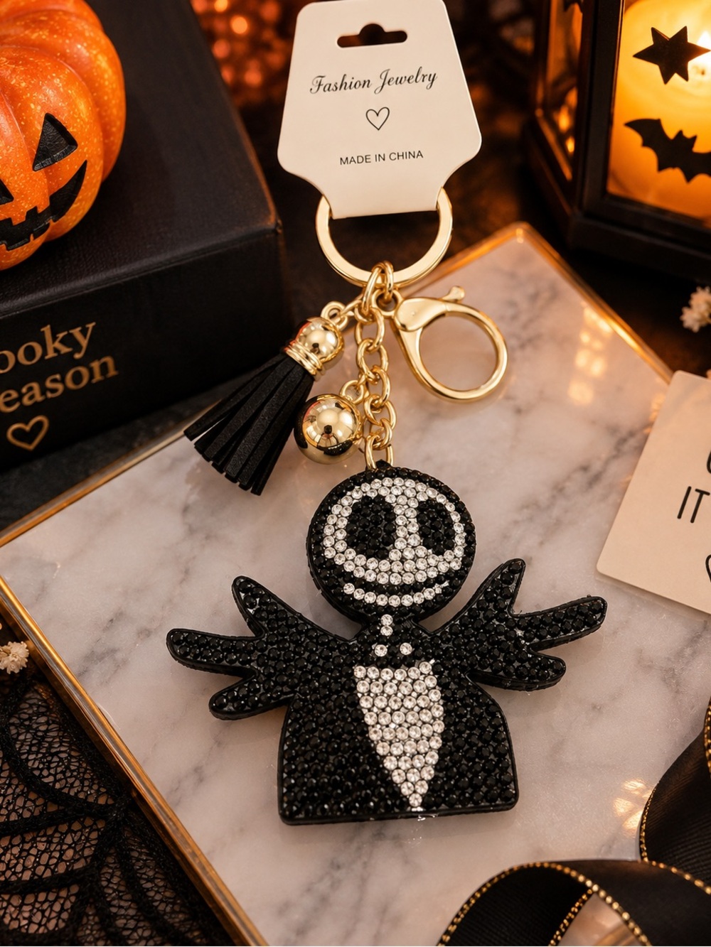 Jack Skellington Black Crystal Keychain
